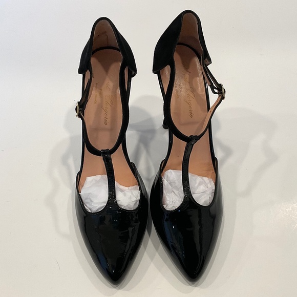 ROBERT CLERGERIE Daltord Black Patent & Suede Pointed Toe Heels Size 8.5 - Picture 3 of 11